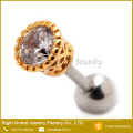 16g Gold Plated Zinc Alloy Cubic Zircon Forward Helix Cartilage Ear Studs